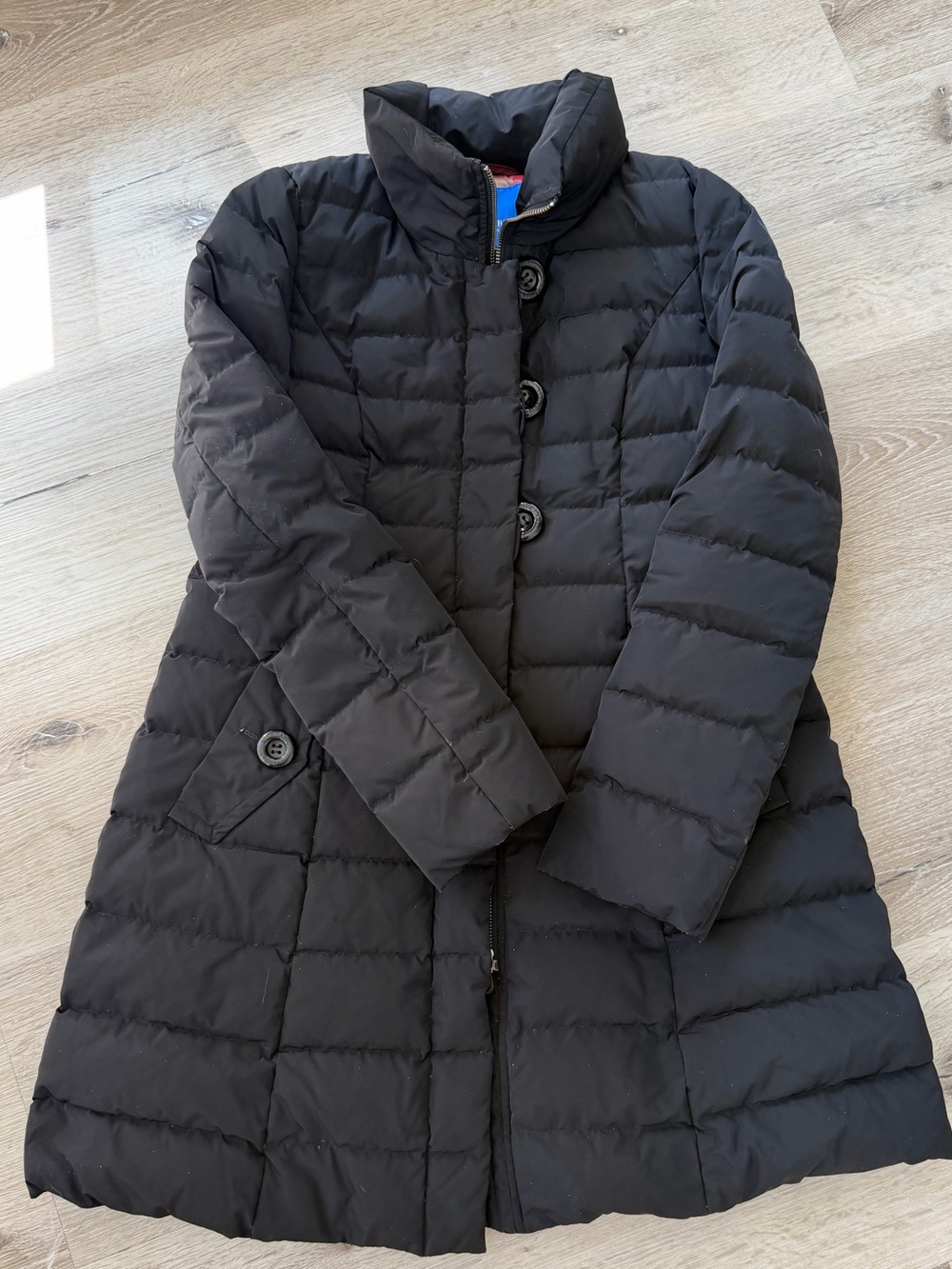 Blue Label Crestbridge Black Down Puffer Coat Plaid Lined Size 40
